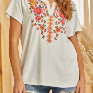 Embroidered Pastels V Neck Tunic